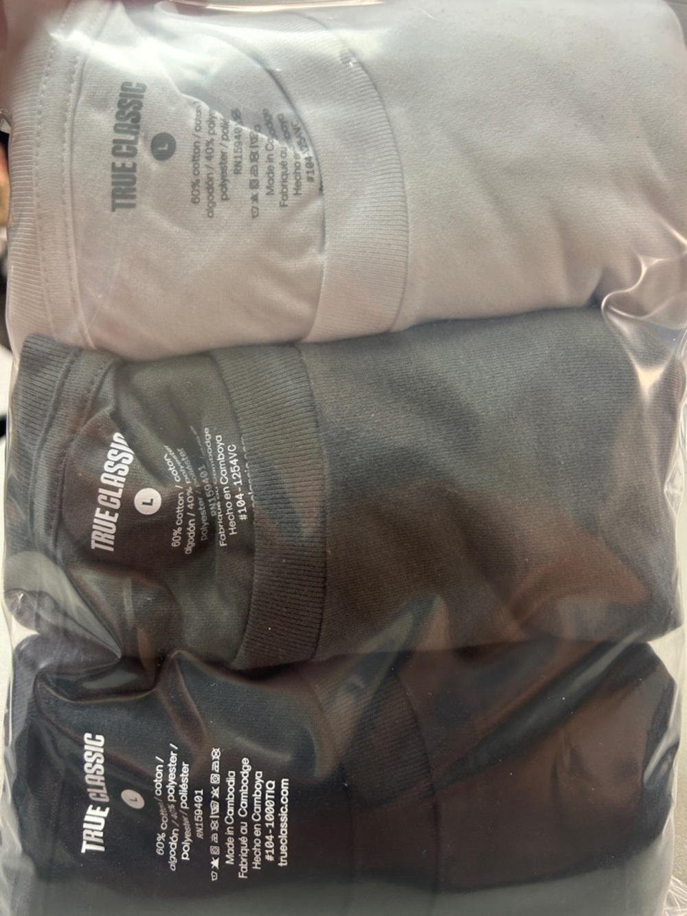 True Classic Men's Short Sleeve Tee 3-Pack - White, Gray, Black